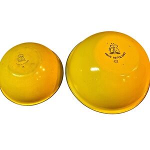 2 Yellow Enamelware 8" & 6" Bowls Made in Poland VINTAGE 14 & 18